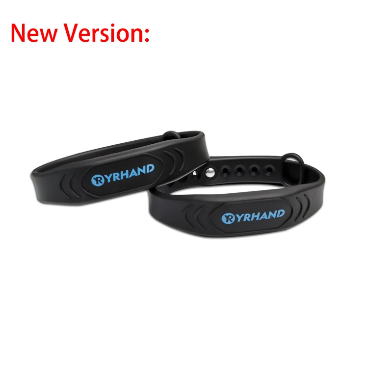 2pcs 13.56Mhz Rfid Wristbands  Adjustable Rubber RFID IC Card Black Smart Wristbands Bracelets for rfid door locks