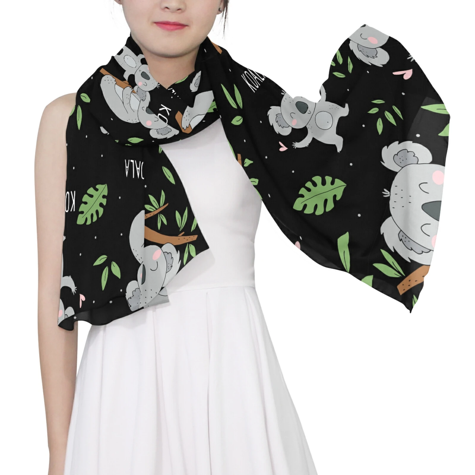 Fashion Women Multifunction Polyester Silk Scarf Elegant animal Printed Casual black Satin Long Wraps Scarves Shawl