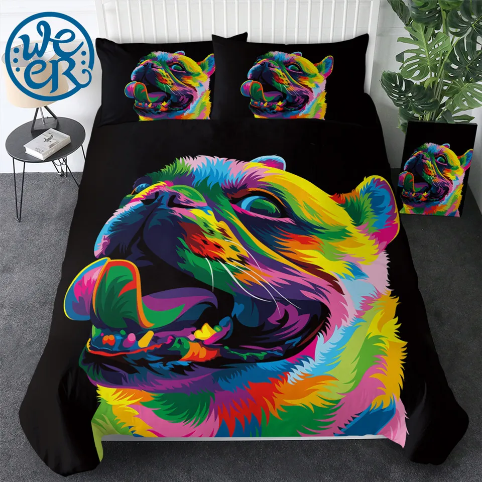 

Loyal Bulldog by Weer Bedding Set Colorful Pet Dog Duvet Cover Cartoon Animal Bed Set for Kids Watercolor Bedclothes 3-Piece