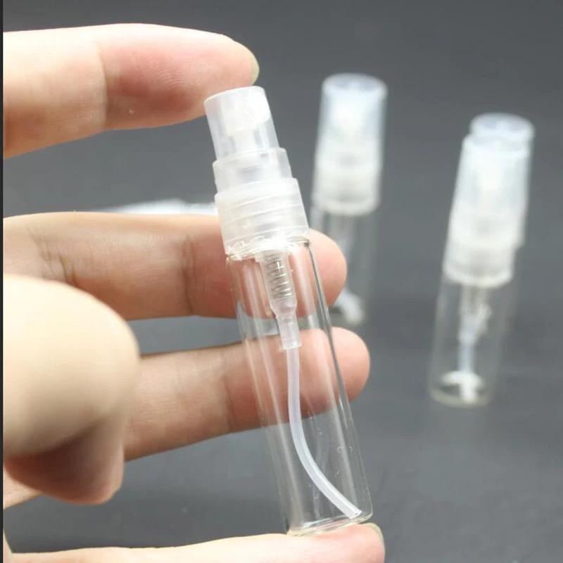 

50pcs/lot 2ML 3ML 5ML 10ML Clear Glass Spray Bottle Perfume Atomizer Mini Sample Test Tube Bottle Thin Glass Vials ，For travel