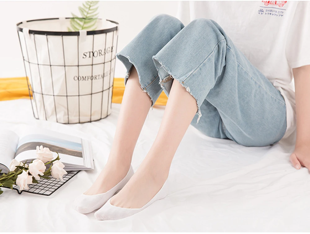10 Paar unsichtbare Socken für Damen, Hausschuhe, kurze Söckchen-Set, modische Damen-Frau-Packung, einfarbig, Baumwolle, rutschfest, No-Show-Socken – Detail 17