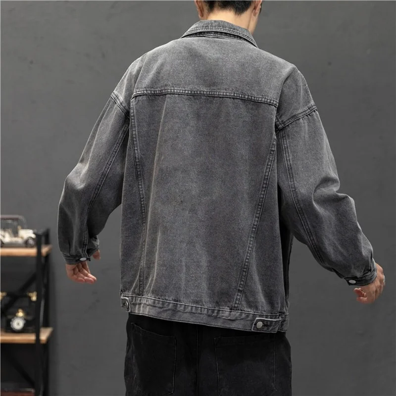 Neue Denim Jacke Männer Vintage Jean Mäntel Streetwear Fashion Jean Jacke Männer Drehen Unten Kragen Denim Oberbekleidung Baumwolle Bomber Jacke