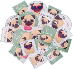 18 Pcs Playful Pug Sticker Set - Square, Vertical and Round Decals for Laptops, Water Bottles, Planners