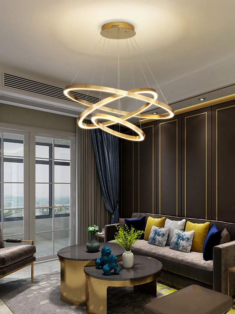 Living Room Lamp Chandelier Simple Nordic Style 2020 New Dining Room circle round Ring Compound Building  Post Modern Light