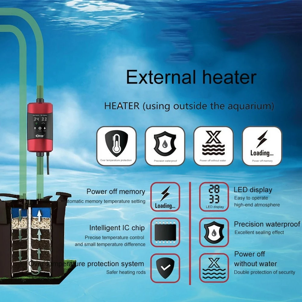 1200W Aquarium External Heater Fish Tank Digital Water Heating Rod Automatic Constant Temperature Control Thermostat 220V