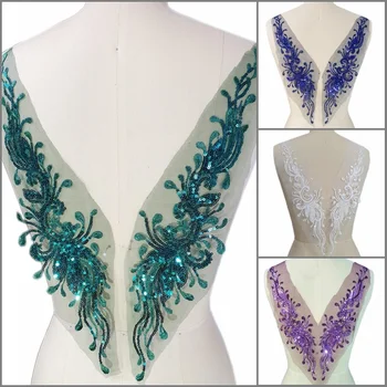 1 çift Payetler 3D Dantel Rhinestones Dikmek Afrika Nijeryalı Elbise Yamalar Aplikler Tasarım Diy Dikiş Balo Kostümleri El Sanatları