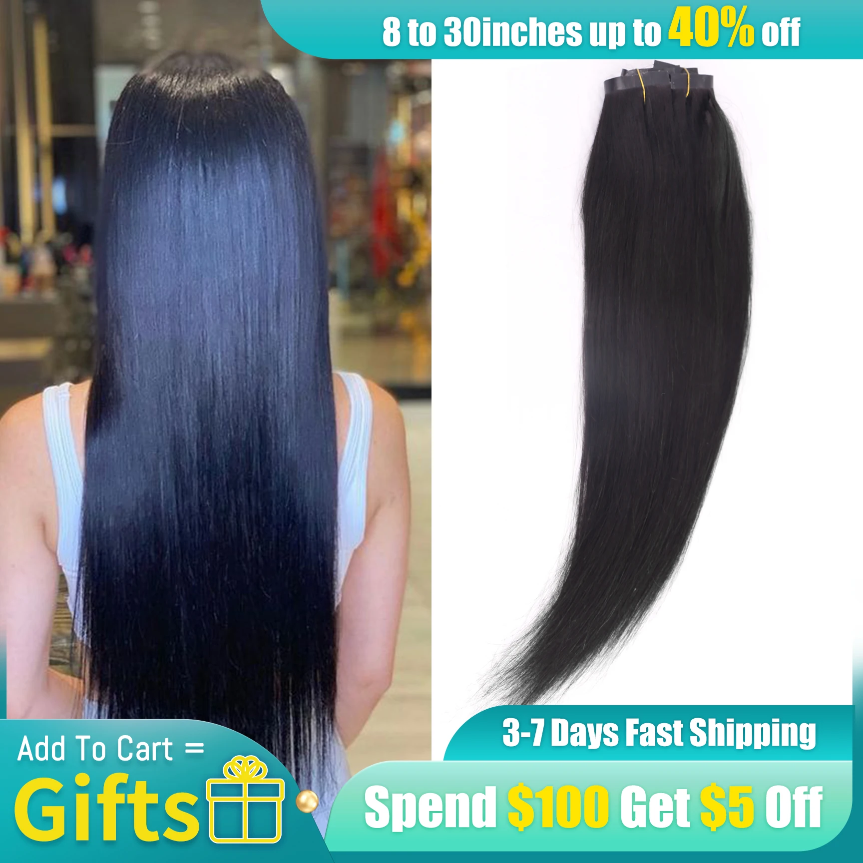 Comingbuy Silky Straight Clip in Human Hair Extensions Clip Ins for Black Women Double Weft Thick Soft Natural Color Remy Hair