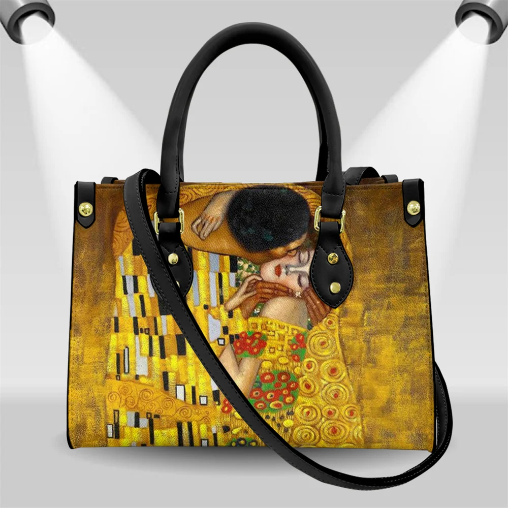 Oil Painting Kiss/Waterlily Designer Handbags Gustav Klimt/Monet Women's Leather Shoulder Bags Daily Casual Crossbody Bag Bolso