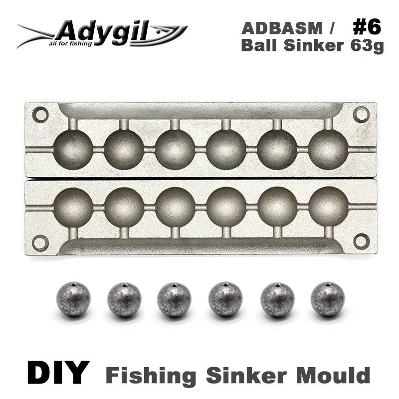 Adygil DIY Fishing Ball Sinker Mould ADBASM/#6 Ball Sinker 63g 6 Cavities