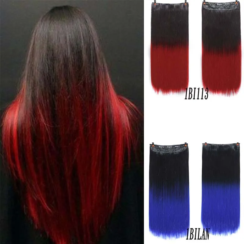 

XUANGUANG 24inche 5Clip Long Straight Hair Gradient Straight Hair Synthesis Hair Extension High Temperature Women Hair Extension