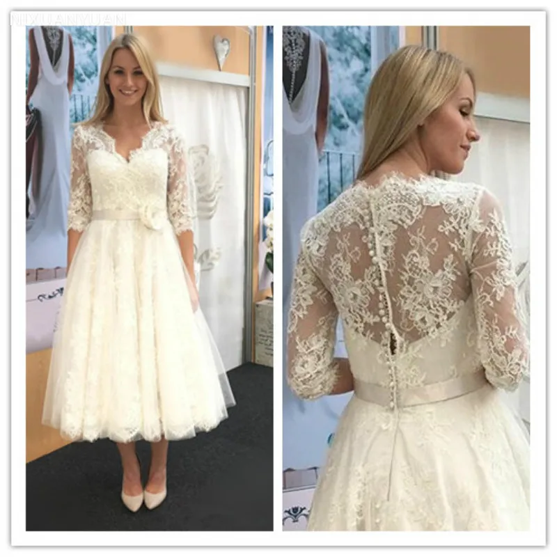 Robe de mariée courte ligne A, dentelle tulle, fleur faite à la main, robes formelles élégantes pour patients, quelle que soit la dentelle, robe de mariée bon marché