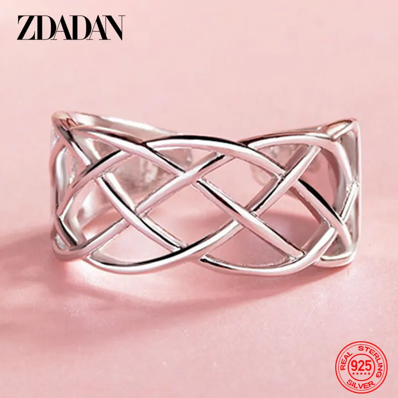 

ZADAN 925 Sterling Silver Hollow Out Open Ring For Women Adjustable Rings Fashion Wedding Jewelry Gift