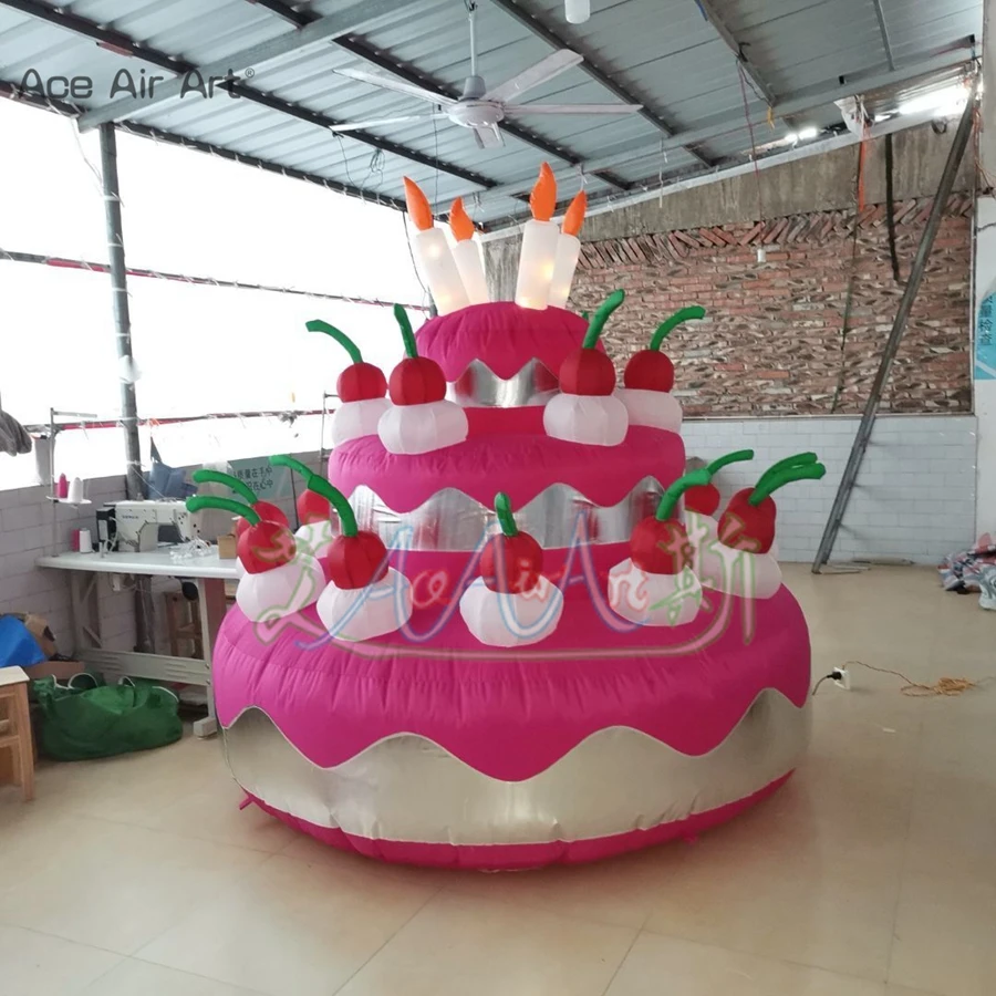 Customized Inflatable Cake with Cherry and Candle, Beautiful Air Model for Birthday Party Decoration, Beautiful, 2x2.5m