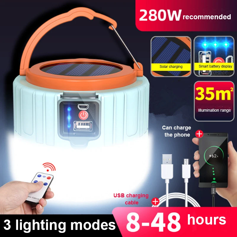 

Super Bright Camping Lamp USB Rechargeable Solar Power LED Light Portable Lanterns Night Lighting Emergency Light For BBQ Hiking