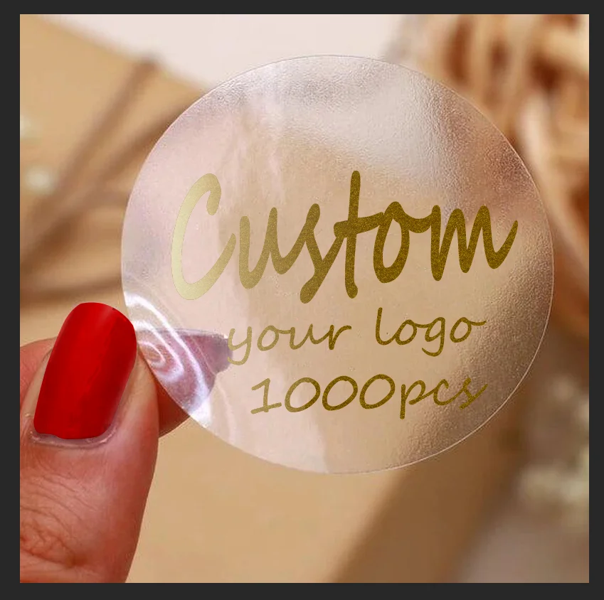 LBSISI Life 1000pcs Custom Transparent Gold Foil Stickers Print Logo Personalized Labels Baking Wedding Christmas Decoration