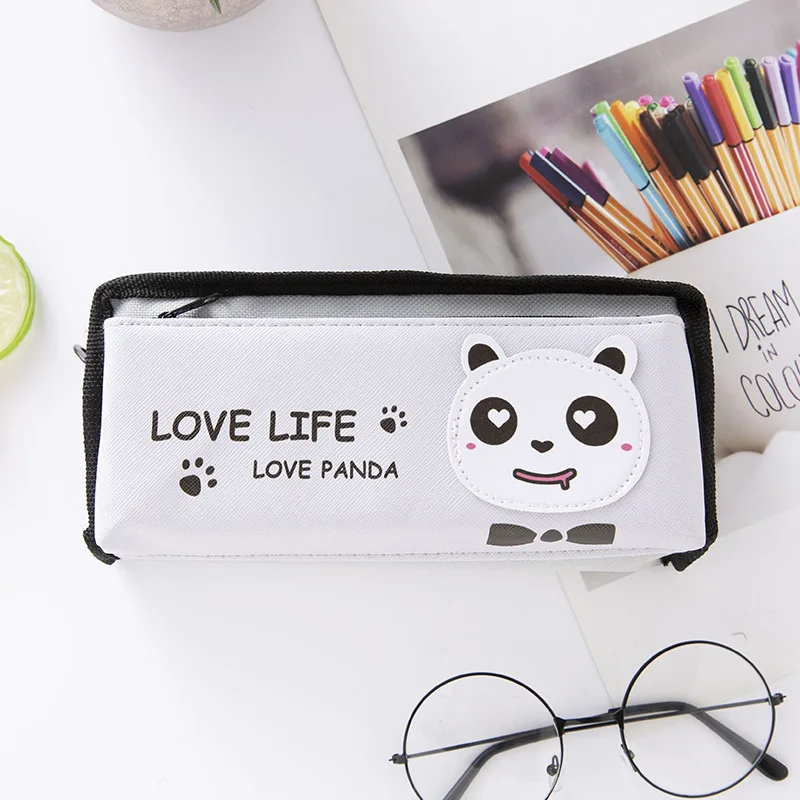 Cartoon bear Canvas pencil case School supplies stationery bag Multifunctional Office Desk Storage Bag view 4