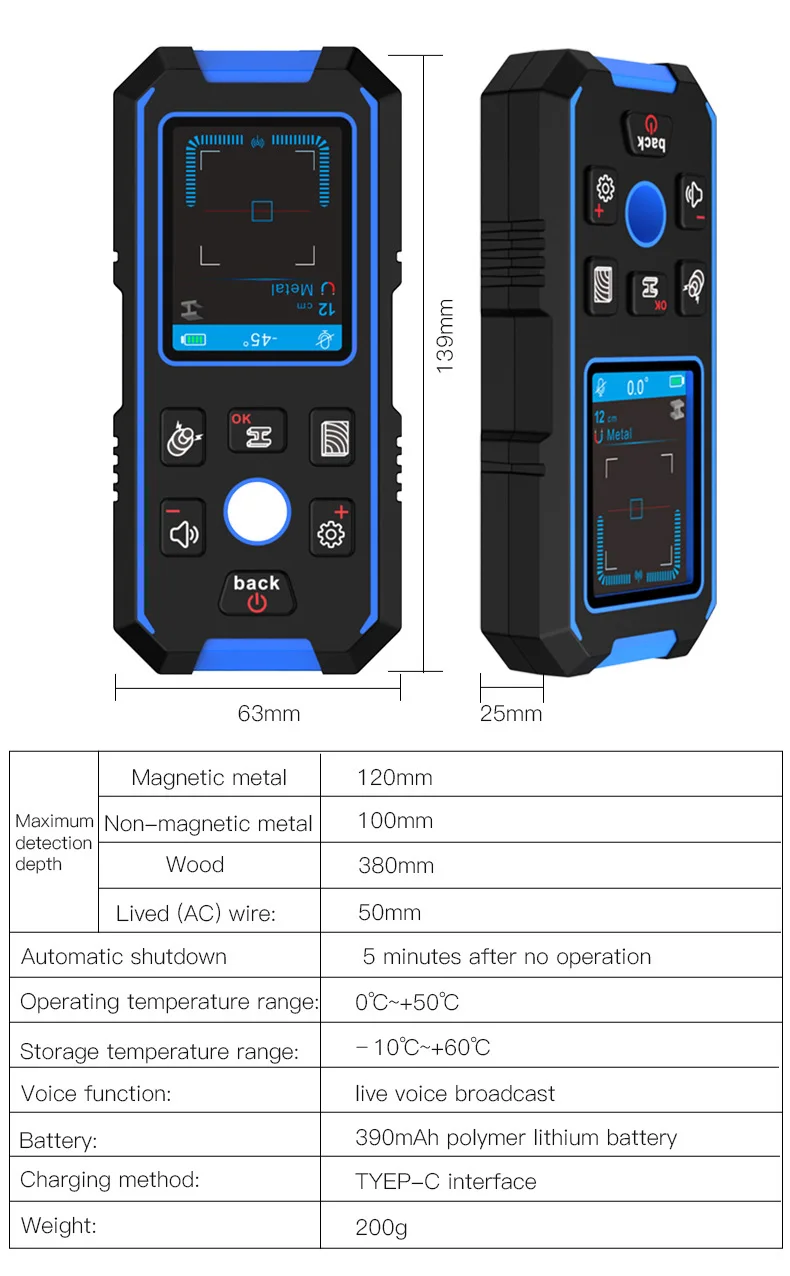 Noyafa NF-518 Metall detektor hinter leuchtet schwarz AC Holz Bolzen Finder Kabel Drähte Tiefe Tracker underground Wand scanner LCD HD-Display – Detail 16