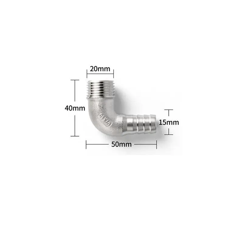 

1/2'' BSP Male Thread x 10mm 304 Stainless Steel Elbow Connector Barb Hose Tail Reducer Pagoda Joint Coupling Pipe Fitting