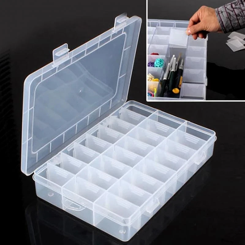 Life Essential 24 Grid Compartment Storage Box Practical Adjustable Plastic Case for Bead Rings Jewelry Display Organizer