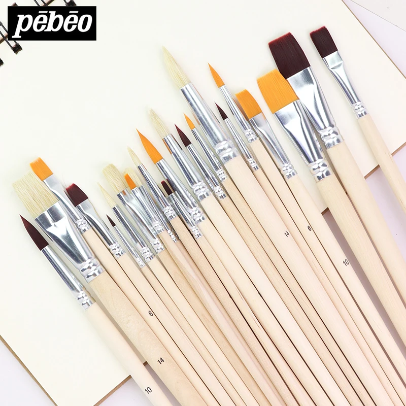 

Pebeo Wood Color Long Rod Nylon/Bristles Brush 4/8pcs Watercolor/Gouache/Acrylic/Oil Painting Paintbrush Drawing for Supplies