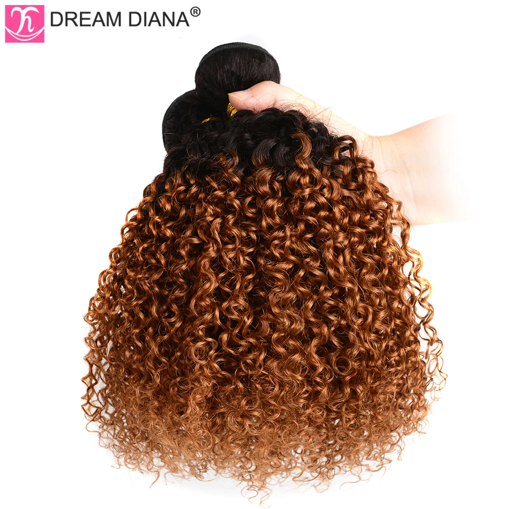 DreamDiana-mechones de cabello humano para mujer, mechones de cabello humano 3/4 marrón ombré, rizado, 10A, T1B/30, 10 \