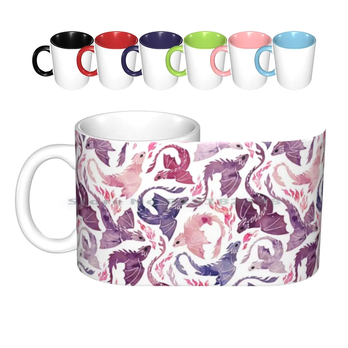 Dragon Fire Pink & Purple Ceramic Mugs Coffee Cups Milk Tea Mug Adenaj Watercolor Pink Purple Mystical Flames Fire Fantasy Fire