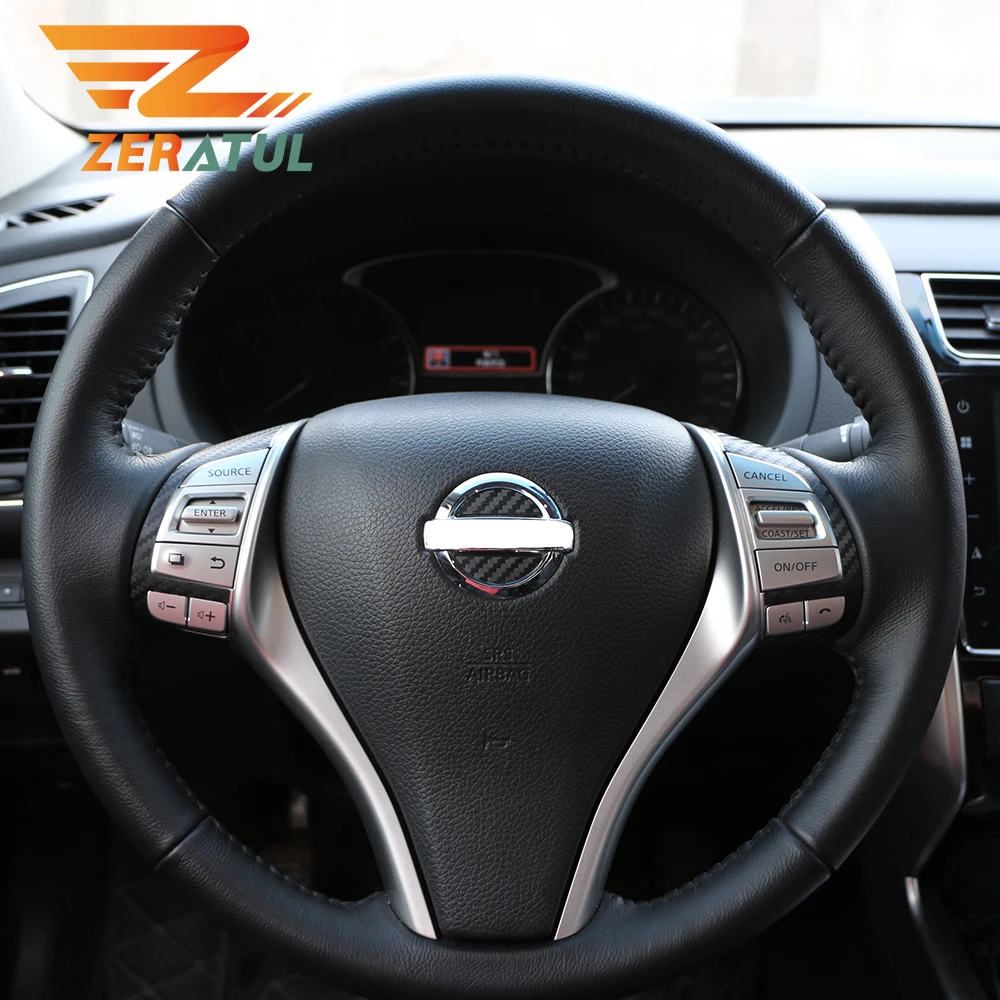 Zeratul Car Carbon Fiber Steering Wheel Panel Decoration Sticker for Nissan X-trail Xtrail T32 Rogue 2014 - 2017 Accessories