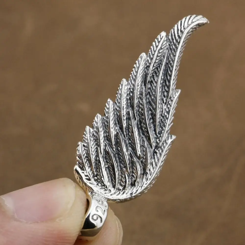 LINSION Angel Bird Wing Feather 2-Side 925 Sterling Silver Charms Pendant 8A008