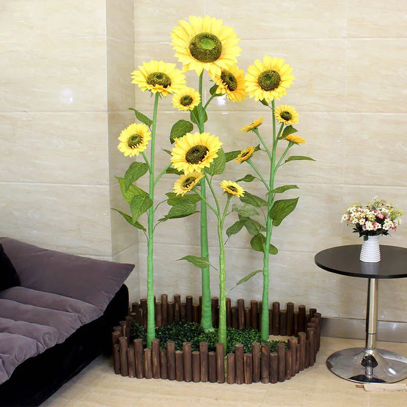 180CM(5.9 Feets) Sunflower Simulation Flower Single Bouquet Daisy Tree Wedding Centerpieces Road Guide Props Kids Room Ornament