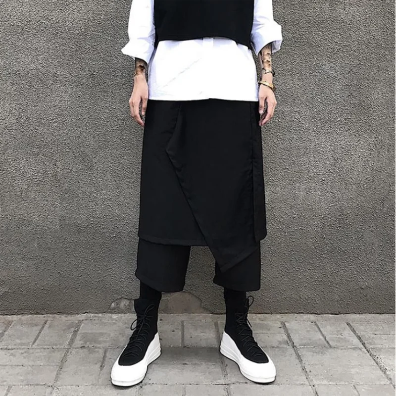 

Korean youth casual cropped harem pants loose fashion trend black low crotch pants men