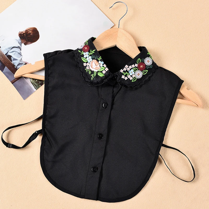 Embroidery Fake Collar Black White Detachable Shirt Collar decoration Blouse Tops Fake Lapel Women Clothes Ties Accessories