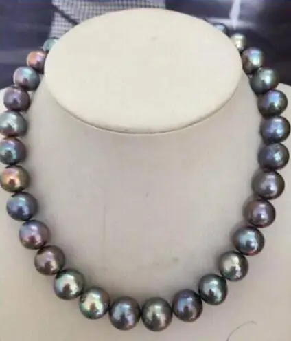 

shipping HUGE PERFECT 10-11 mm TAHITIAN BLACK RED GREEN PEARL NECKLACE17.5"