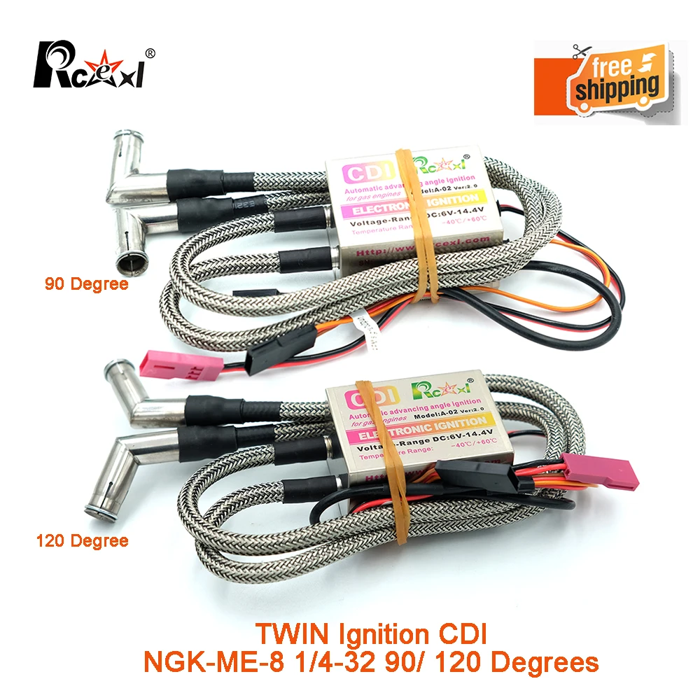 

Rcexl TWIN Ignition CDI NGK-ME-8 1/4-32 90/ 120 Degrees for Gas Petrol Engine RC Airplane