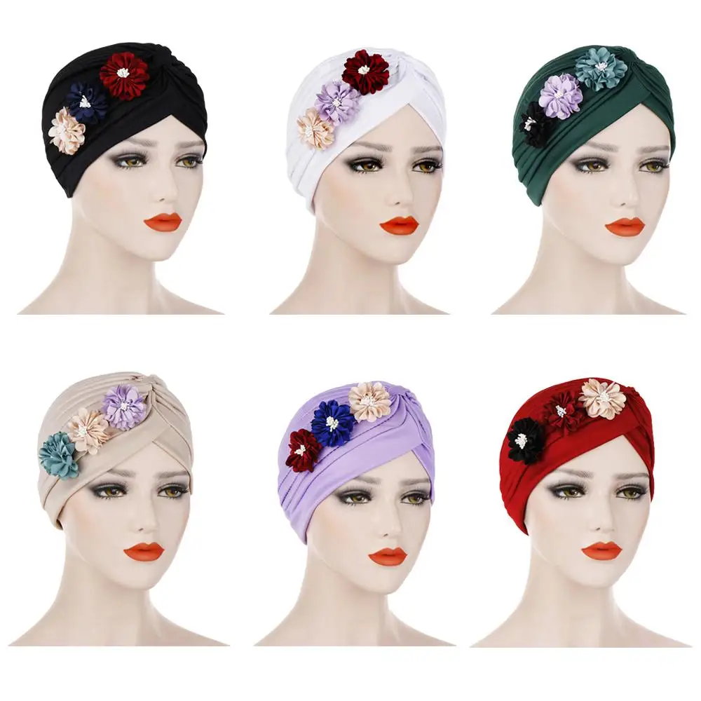 

Ladies Muslim Scarf Women India Hat Flower Ruffle Beanie Skullies Turban Wrap Cap Chemo Amira Bonnet Islamic Arab Hair Loss Hat