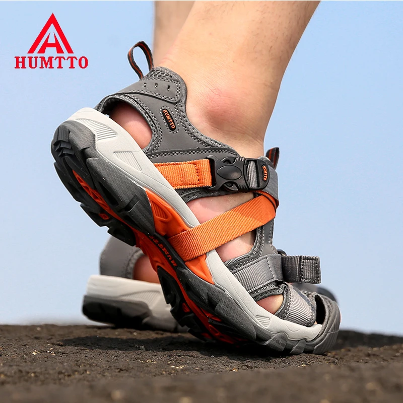 HUMTTO Outdoor Hiking Sandals Men Beach Shoes Breathable Sports Sneakers Hook & Loop Sandals Light Trekking Sandals Men Shoes