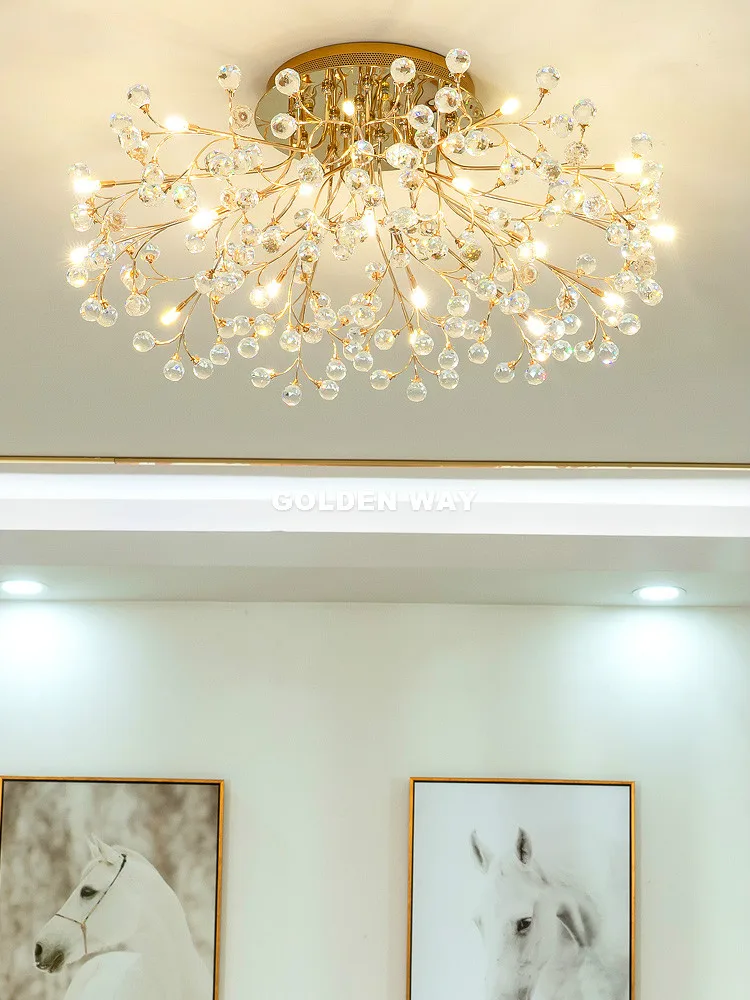 Modern Crystal Floral Design Ceiling Chandelier Lights Golden G4 Crystal LED Plafonnier for Bedroom Kitchen Ceiling Lamp Lustres