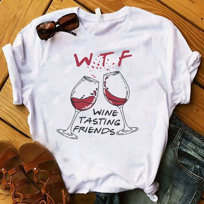 Women funny Team Day Drink Wine tasting friends tv show tshirt Graphic Tee Shirt Femme summer Top Tshirt Female Punk T-shirt