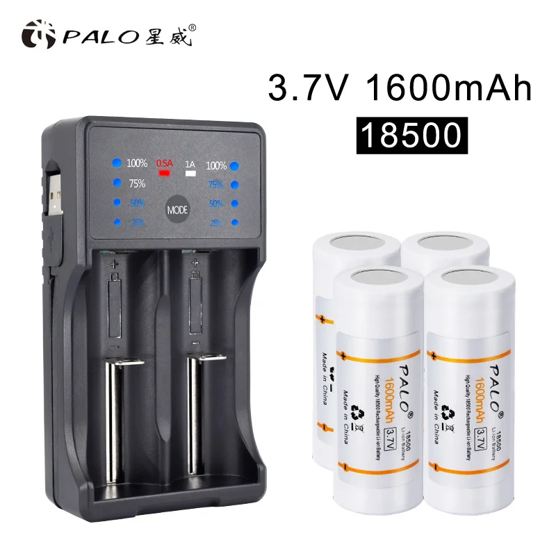 

PALO 18500 Rechargeable Battery 1600mAh 3.7V Lithium ion battery 18500 Battery For Flashlight with free battery case