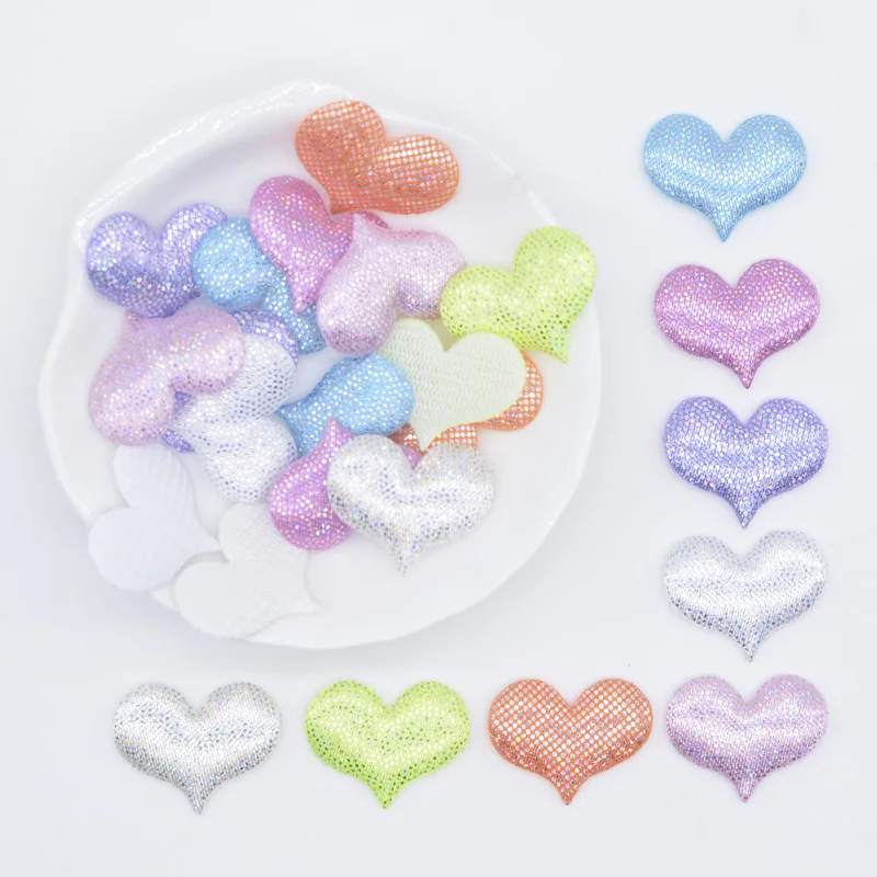 100Pcs 24*18mm Colorful Fabric Heart Applique Padded Patches for Clothes Hat Headwear Hairpin Wedding Festival DIY Decor