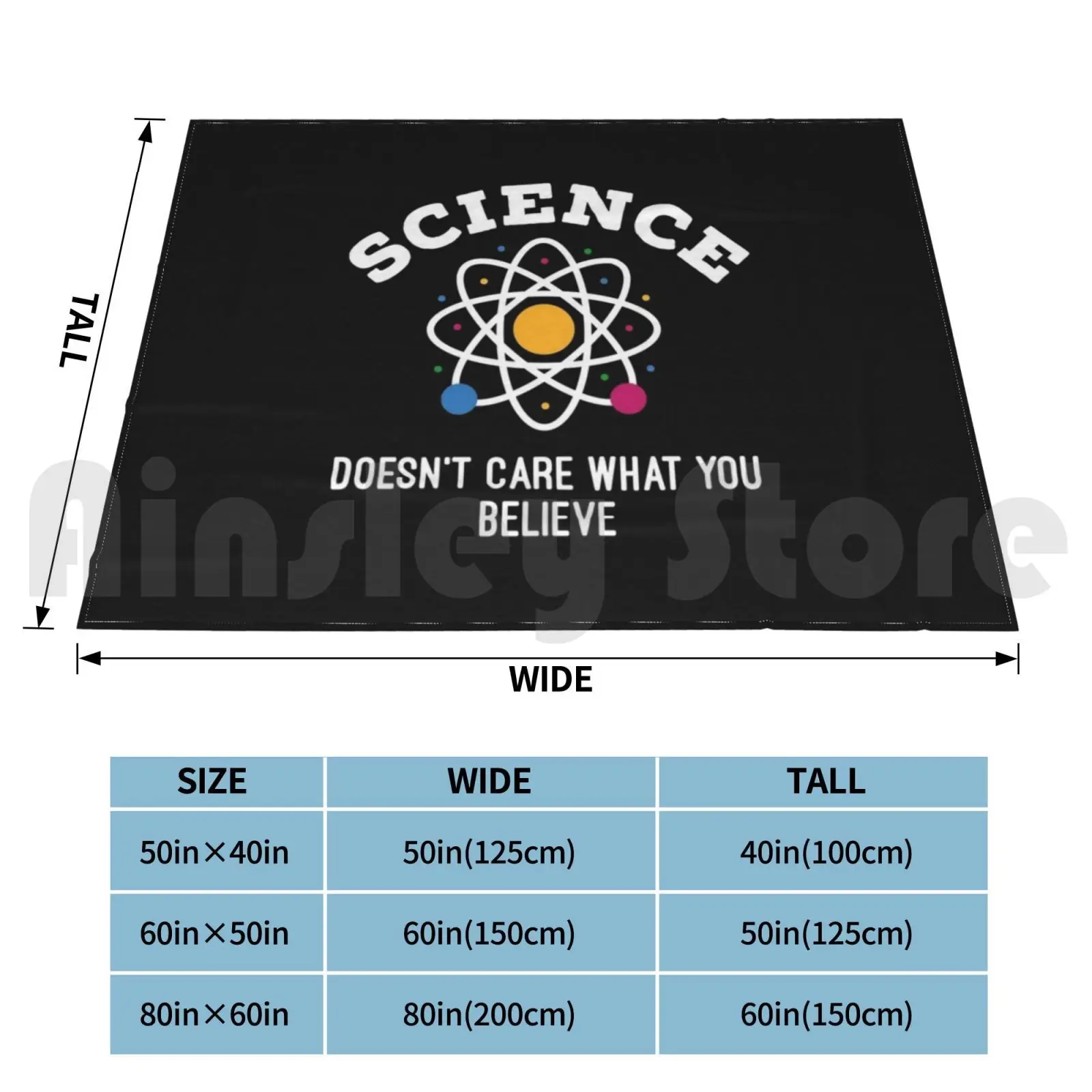 Science Doesn't Care What You Believe Blanket Fashion Custom Science Scientist Geek Nerd Chemistry Atom