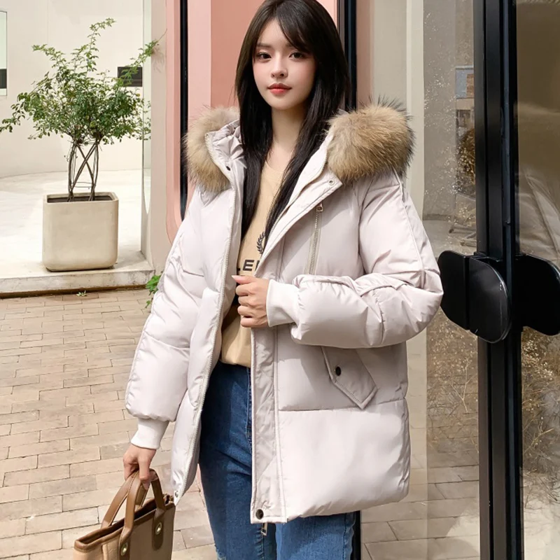 

2021 New Winter Women Fur Collar Parkas Jackets Fashion Hooded Thicken Warm Padded Coat Female Lady Winter Outwear Jacket parkas