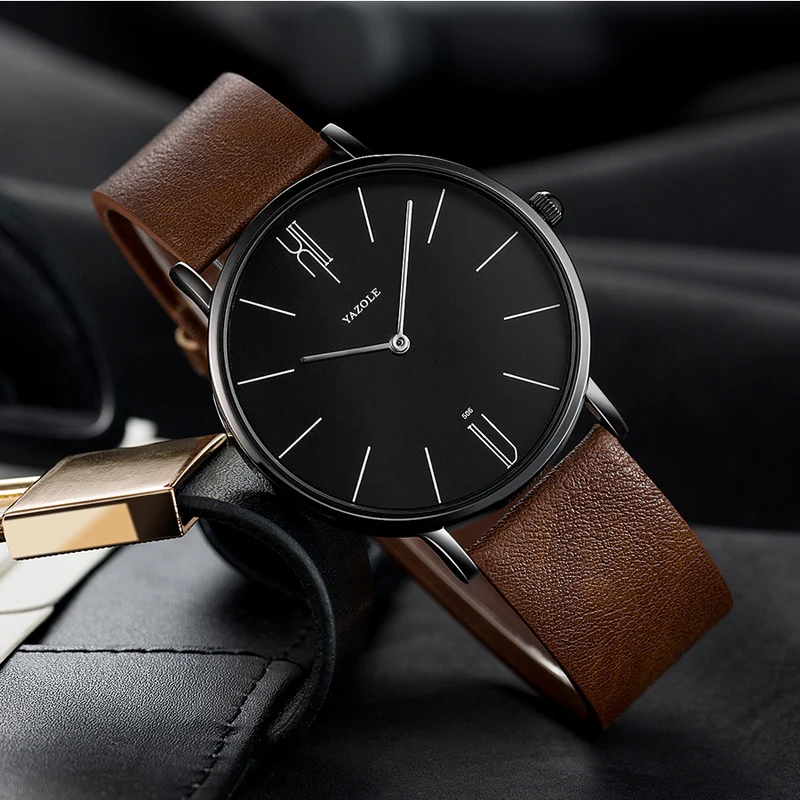 Simple Men\'s Watches Genuin Leather Bussiness Quartz Men Watch Waterproof Black White Dail Quartz Watch For Men Drop Shipping