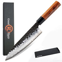 Hamdmade Chef Knife 3 Layers Japanese AUS10 Steel ECO Friendly Kitchen Knives PRO Tools Natural Wood Handle Gift Box GRANDSHARP