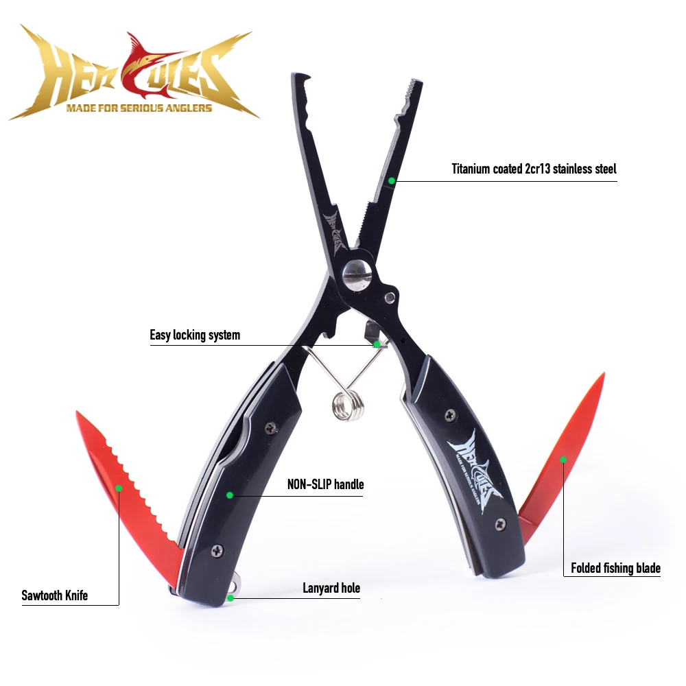 HERCULES Fishing Pliers with Sheath and Lanyard Hook Remover and Cutter With Folding Multitool(6.5