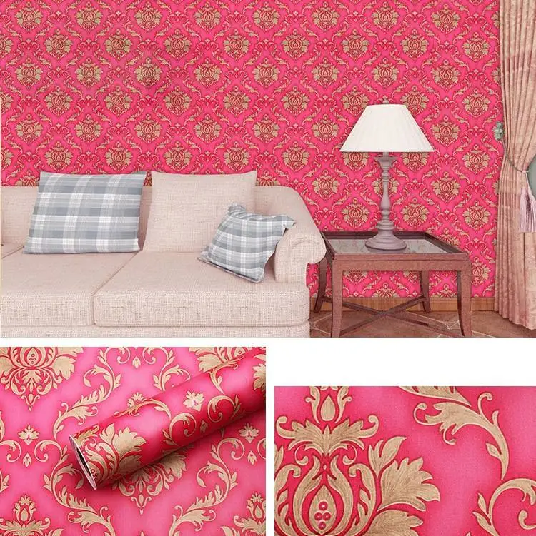 Hdhome Rood Goud Damasks Schil En Stok Behang Pvc Waterdichte Muur Decor Vinyl Removal Zelfklevende Contact Papier Decoratieve