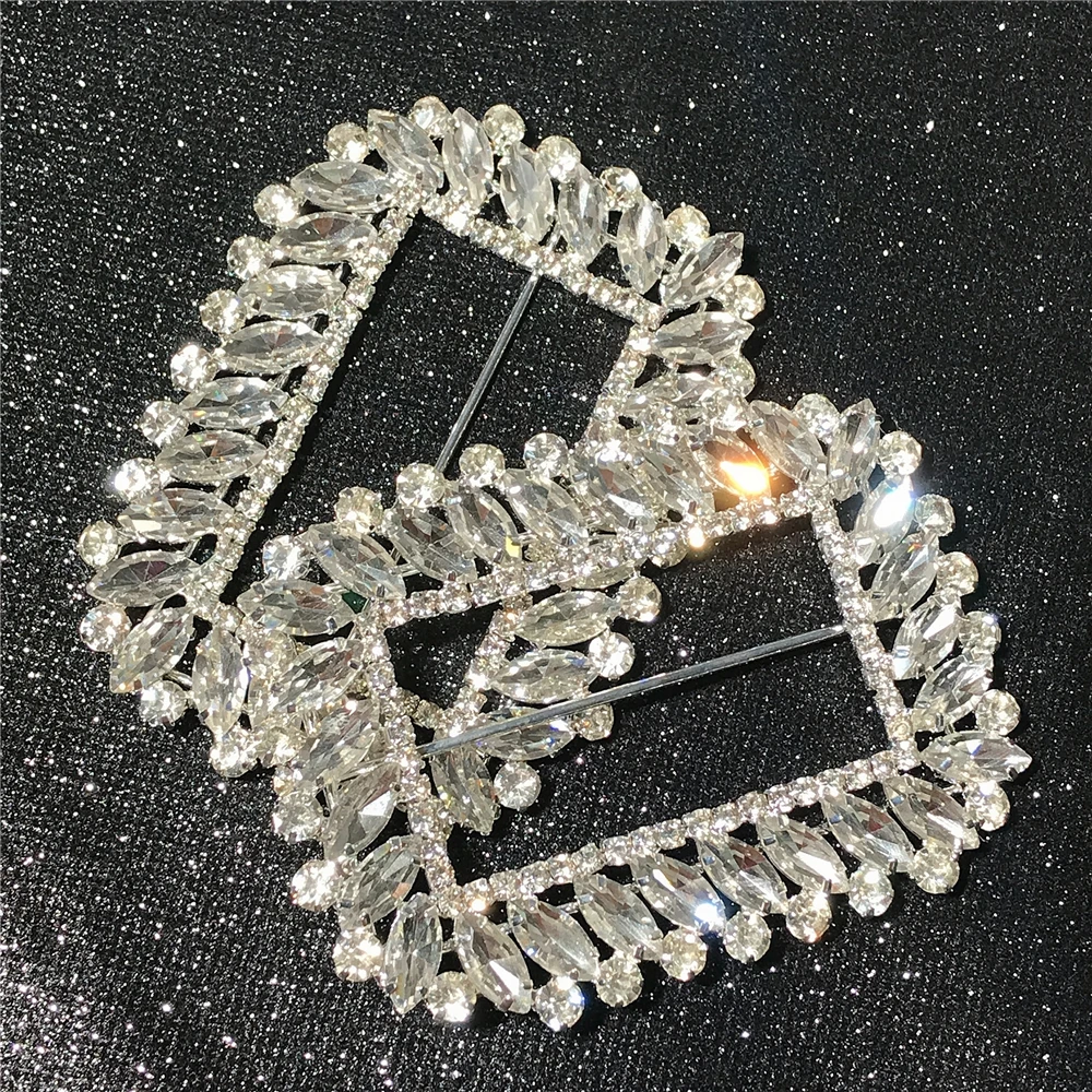 7.5X10Cm Crystal Belt Buckle Silver Glass Horse Eye Rhinestones Metal Button Diy Clothes Accessories Women Dress Shoe Decoration