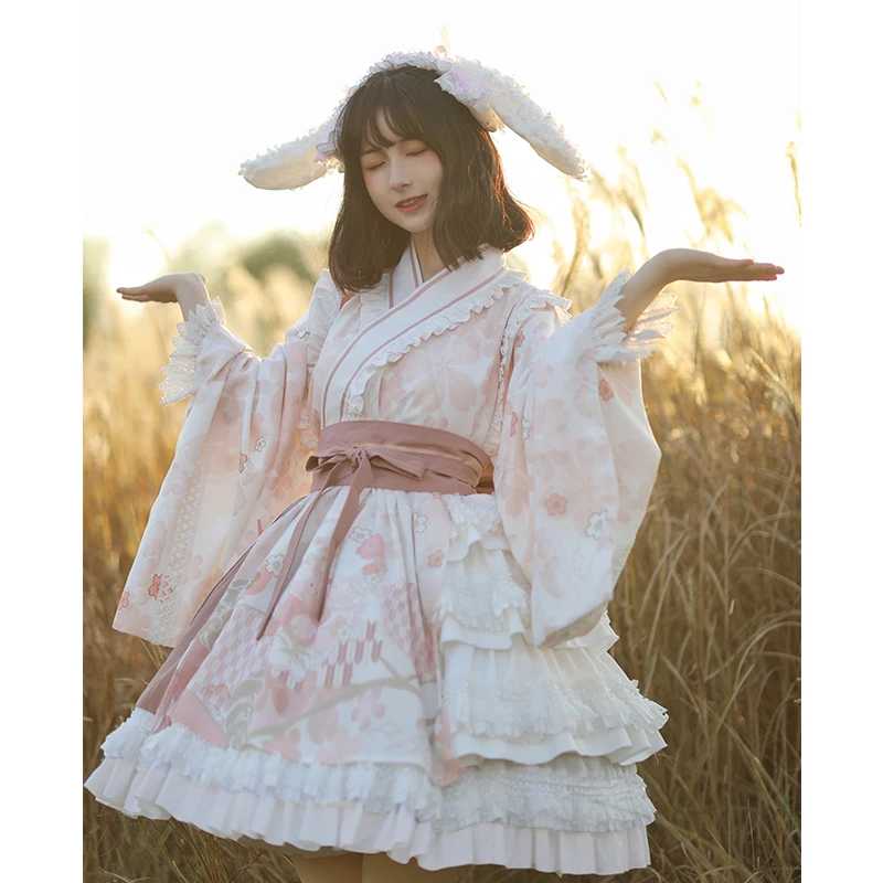 Frische süße lolita Hanfu retro süße lolita kleid viktorianischen druck elegante kawaii mädchen loli cos gothic lolita kimono cosplay