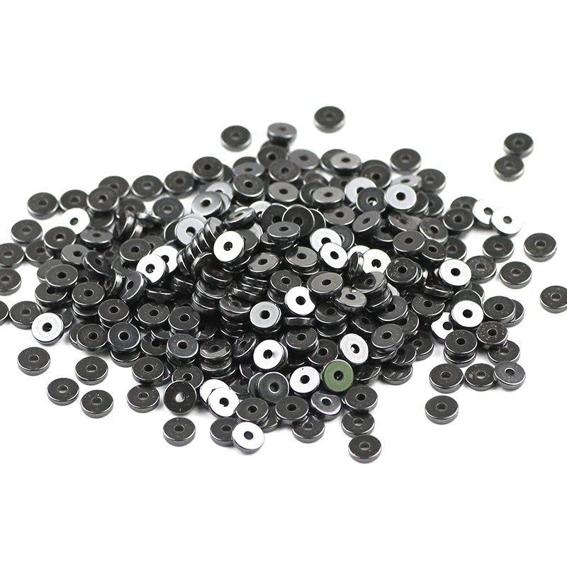 180pcs/lot Natural Stone cylinder Black Hematite Flat round Loose spacer beads For Jewelry making bracelets DIY wholesale 2~8mm