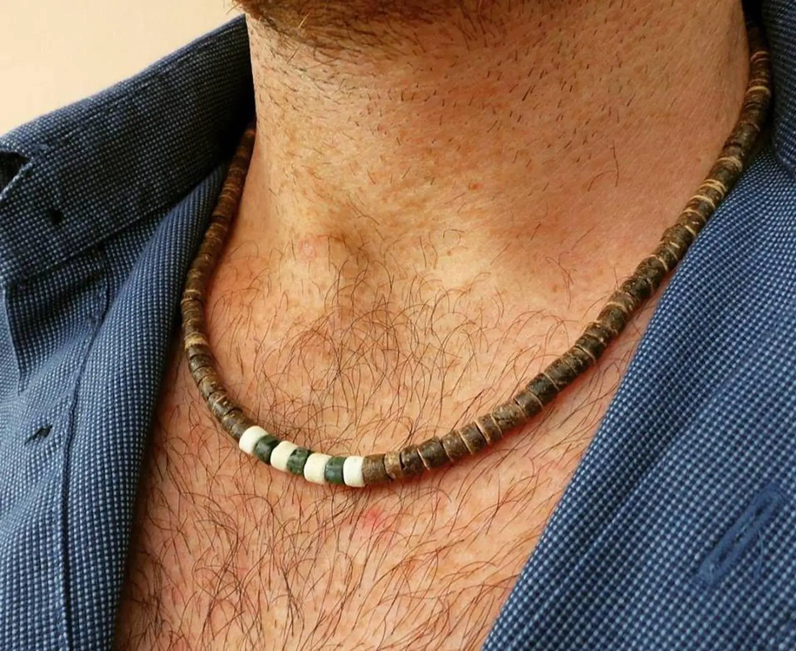 Men\'s African necklace, Men african Beaded jewelry, Surfer necklace Gifts for men, Wooden Beach Necklace