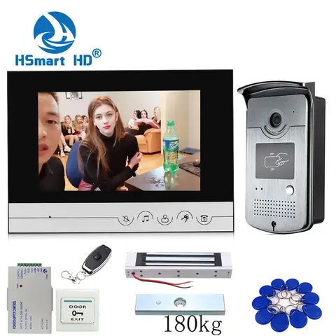 비디오 인터콤 액세스 제어 시스템 도어 HD 카메라 방수 RFID 전기 자석 잠금 7 인치 비디오 도어 전화 입력 시스템
